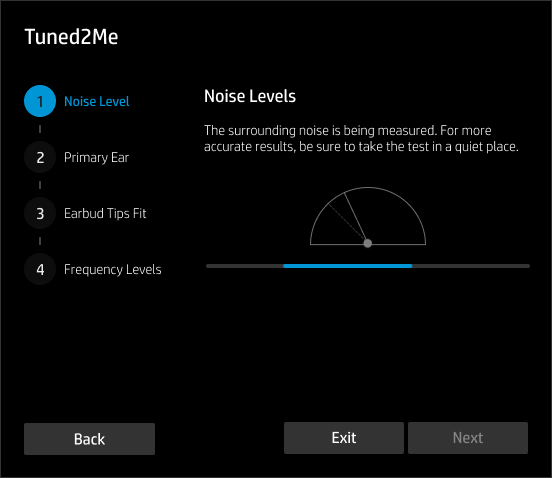 Tuned2Me modal — noise level testing